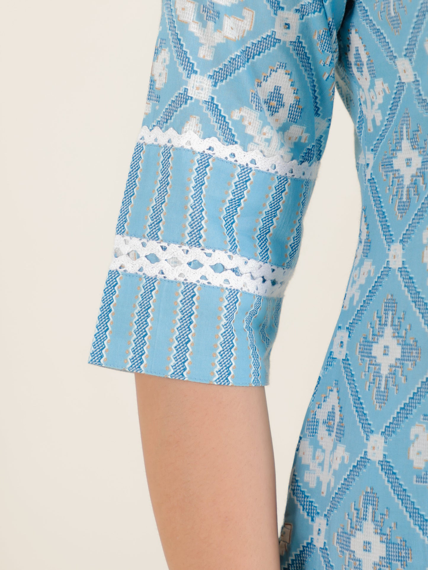 Soft Cotton Ikat Straight Blue Kurta