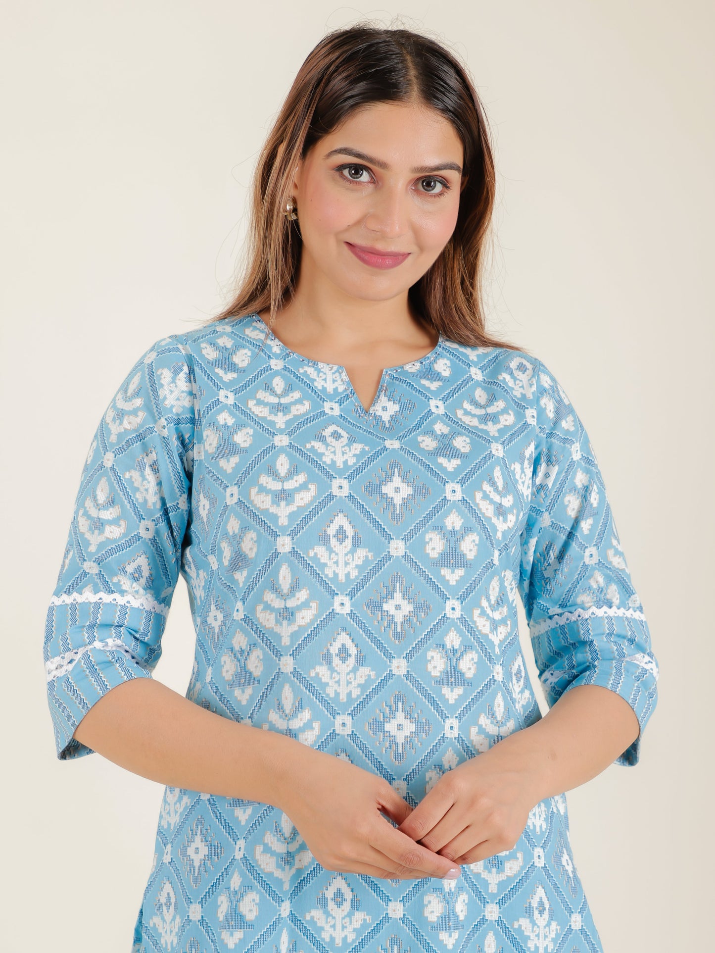 Soft Cotton Ikat Straight Blue Kurta