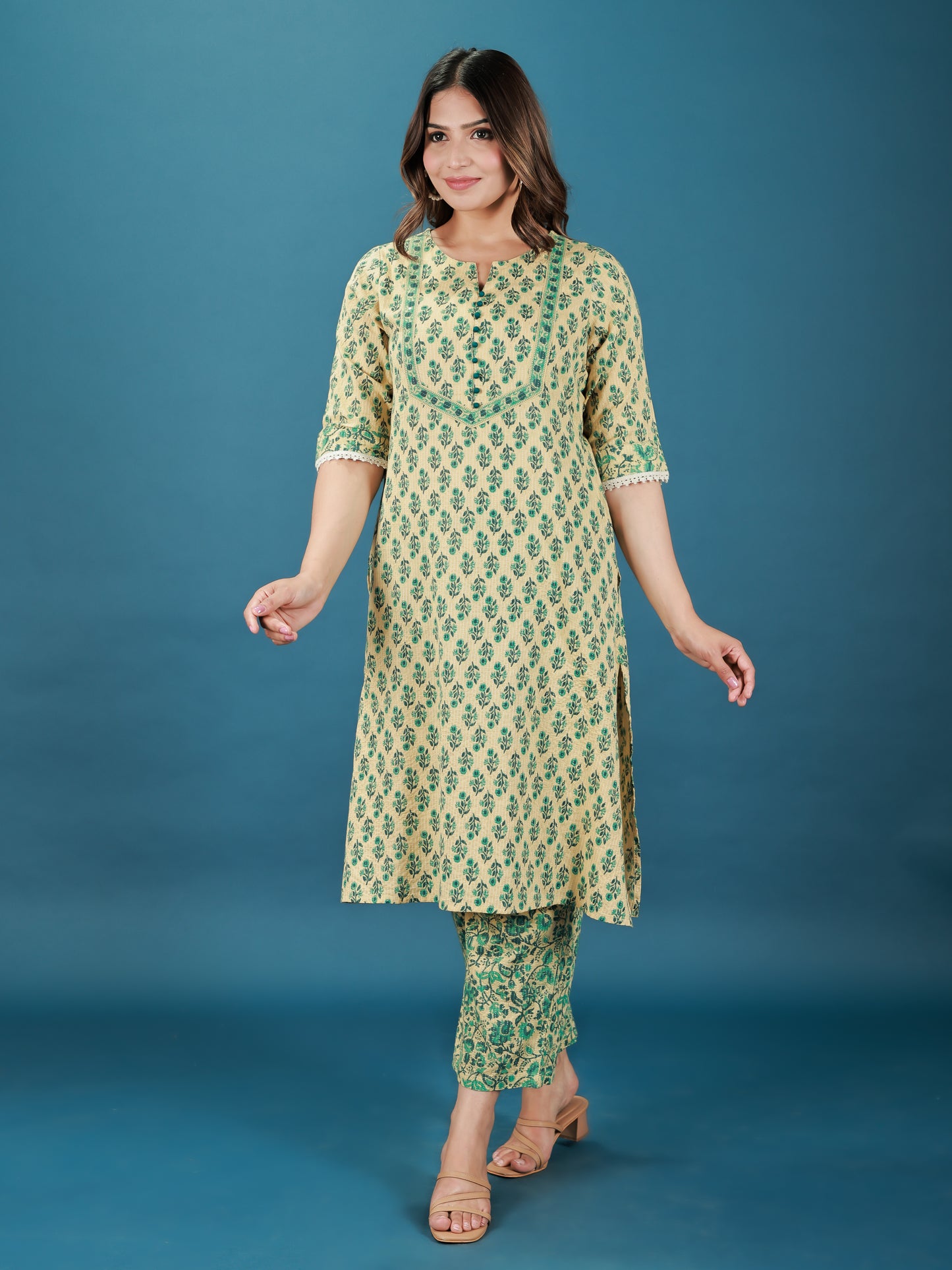 Kantha Cotton Floral Kurta