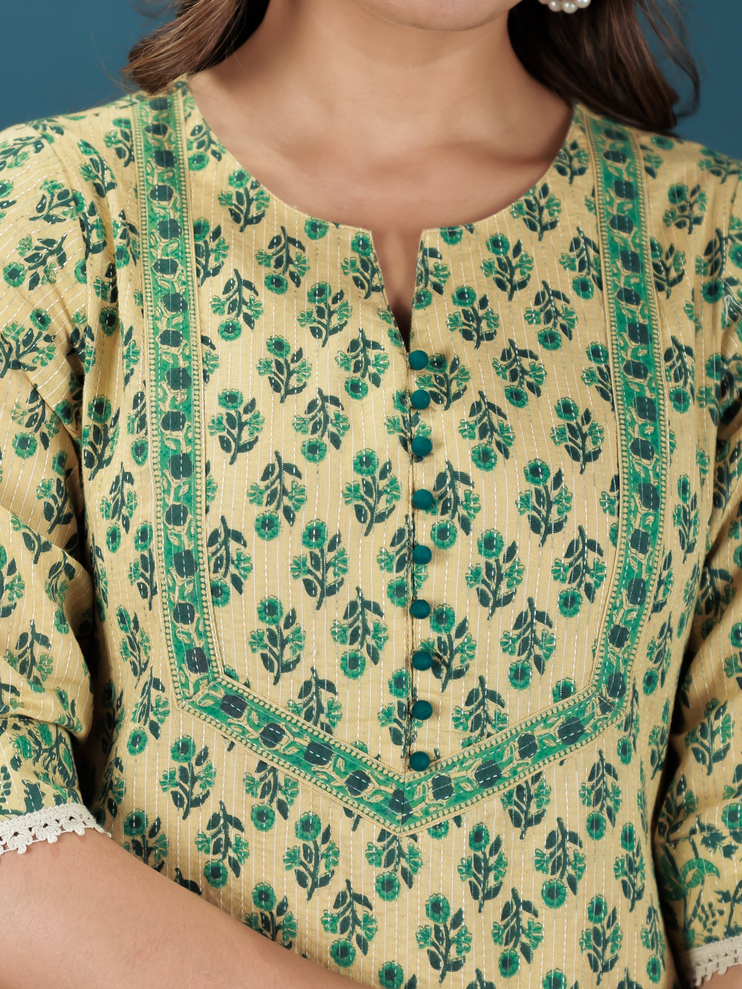 Kantha Cotton Floral Kurta