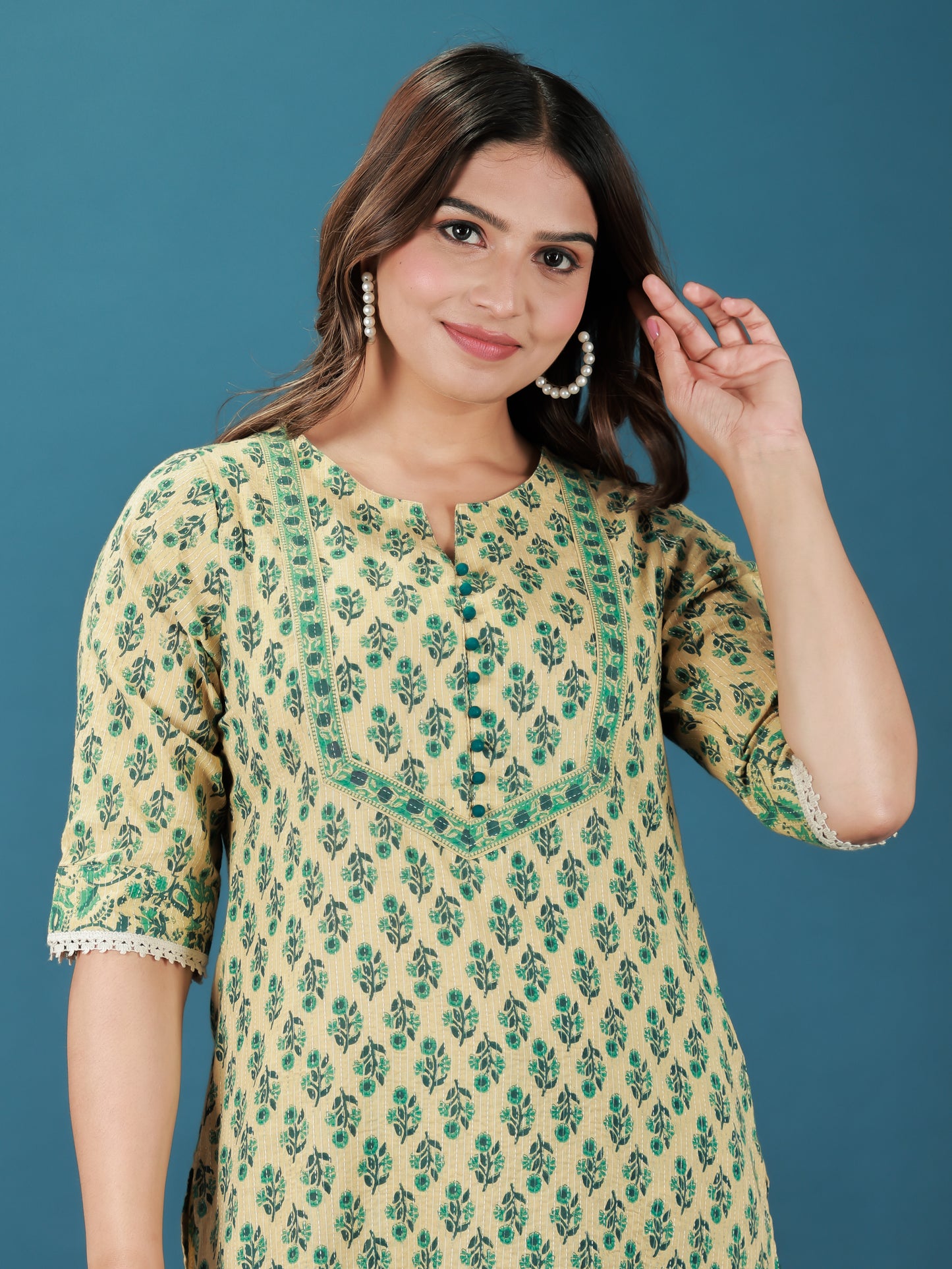 Kantha Cotton Floral Kurta