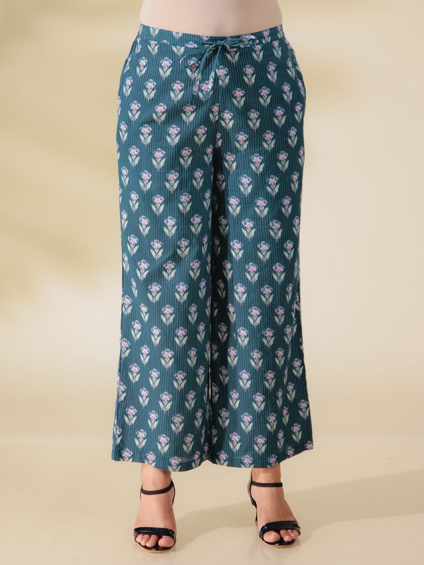 Kantha Cotton Block Print Teal Palazzo