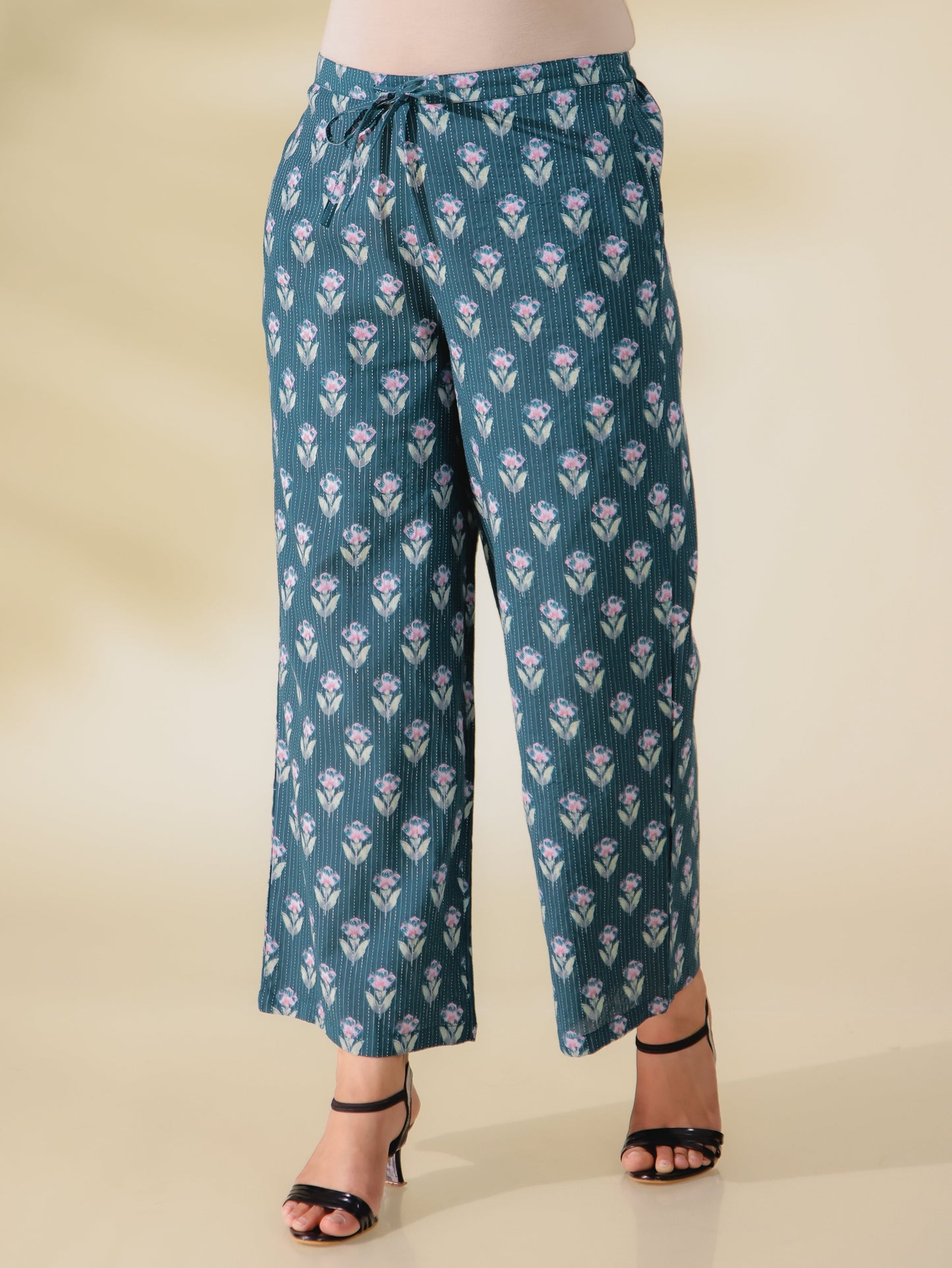 Kantha Cotton Block Print Teal Palazzo