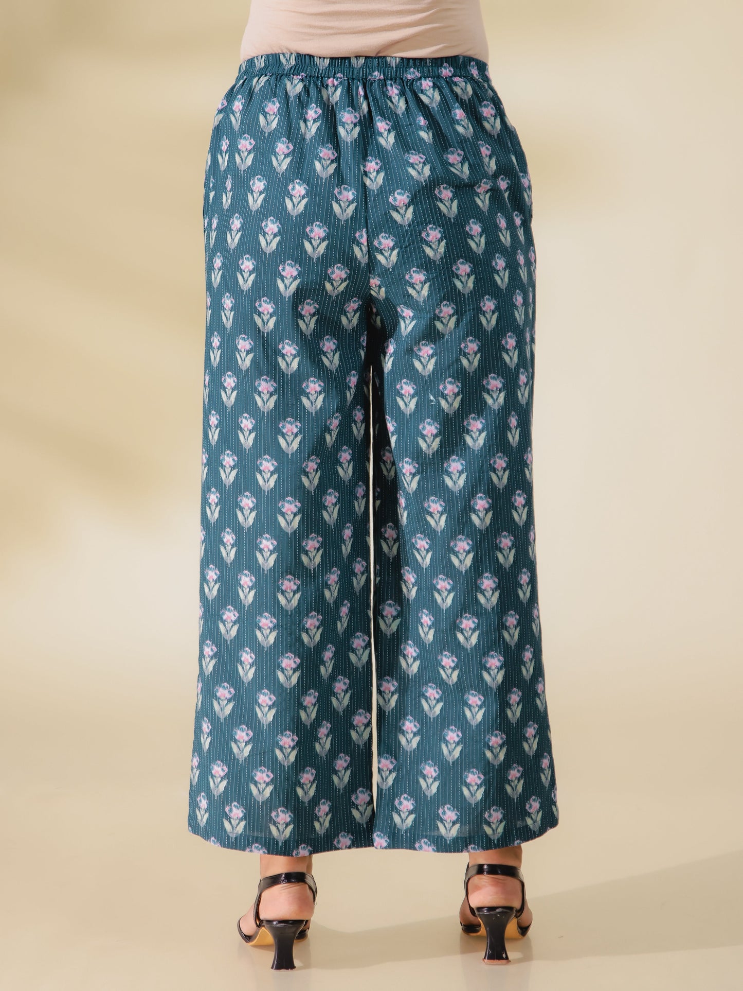 Kantha Cotton Block Print Teal Palazzo