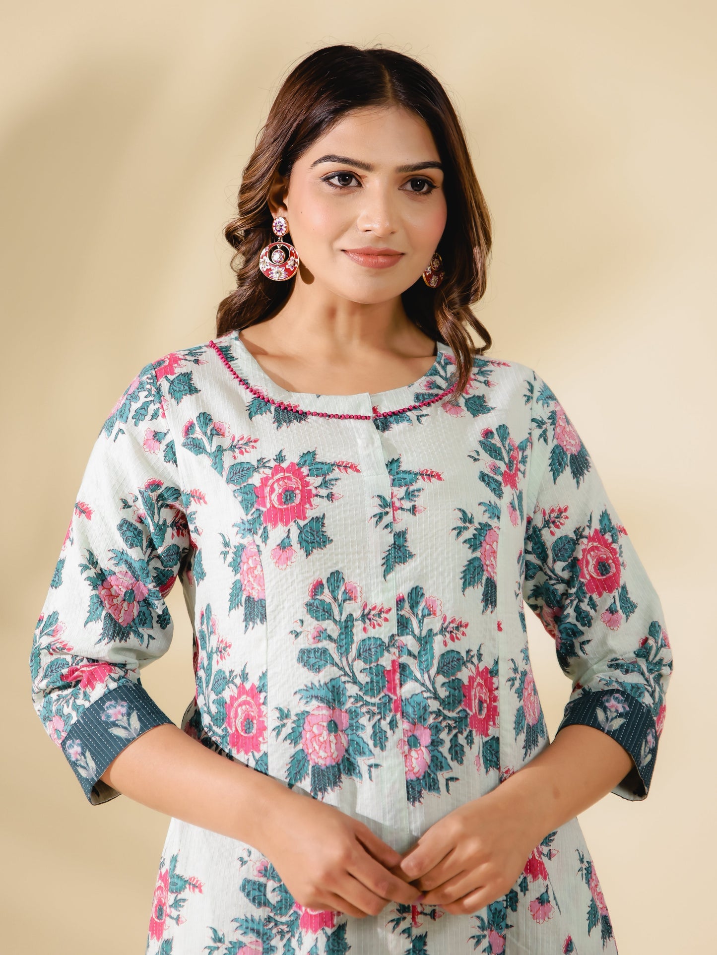 Kantha Cotton Floral Kurta