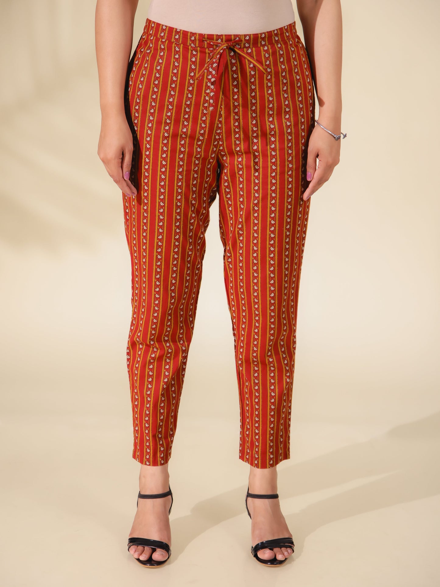 Soft Cotton Ajrakh Maroon Tapered Trousers