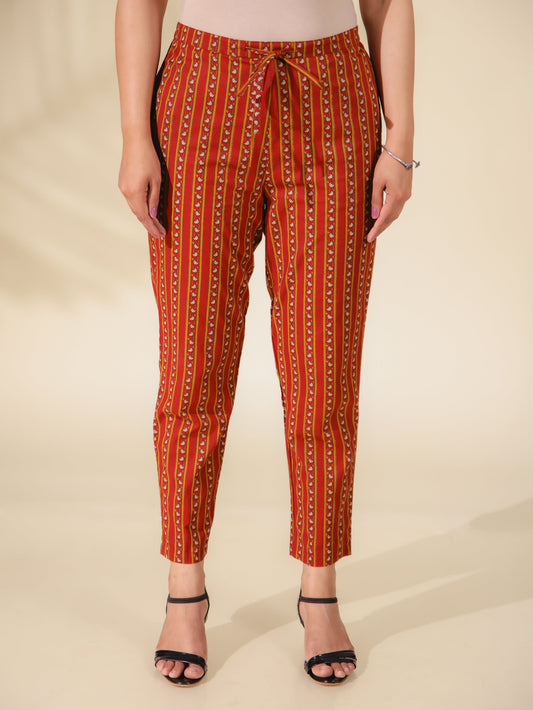Soft Cotton Ajrakh Maroon Tapered Trousers