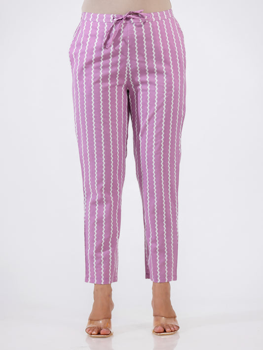 Soft Cotton Chevron Purple Tapered Trousers
