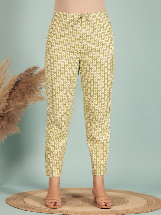 Soft Cotton Striped Green Tapered Trousers