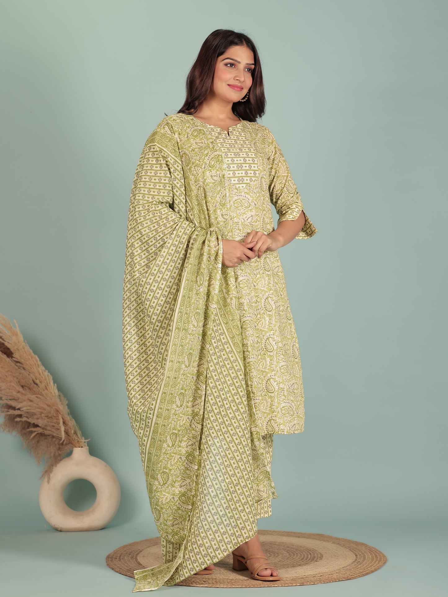 Cotton Voile Paisley Green Dupatta