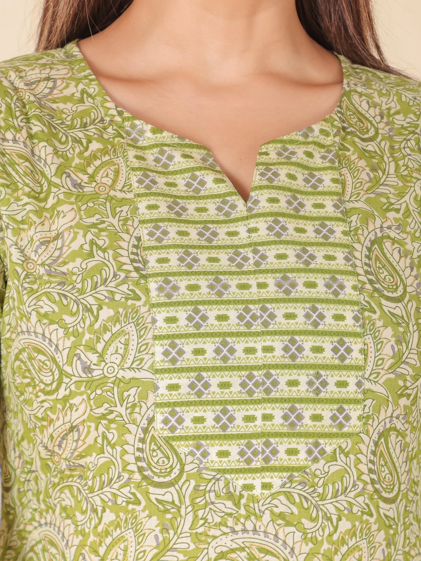 Soft Cotton Floral Straight Green Kurta