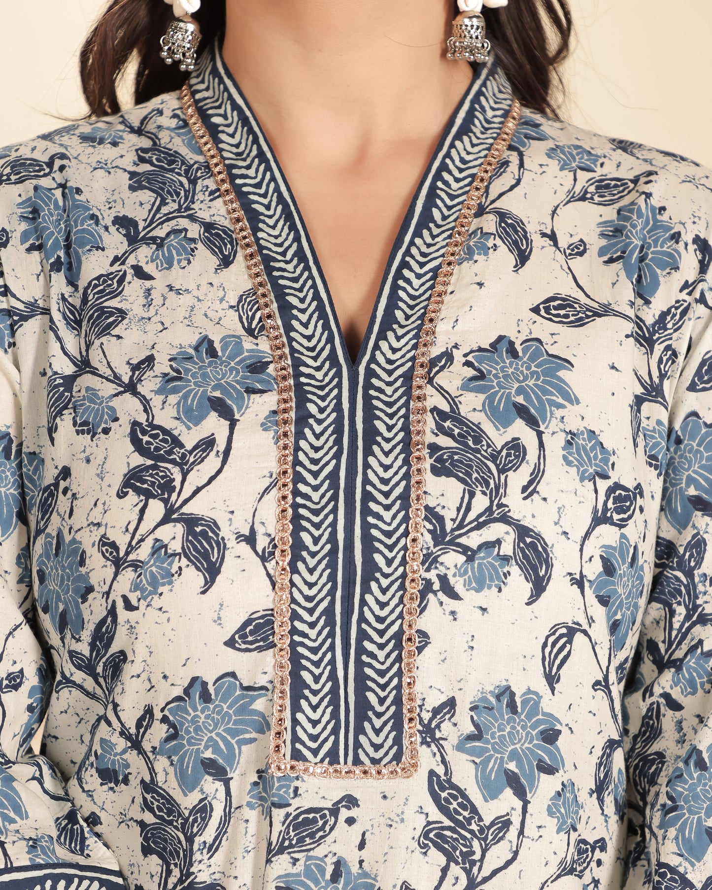 Soft Cotton Floral Straight Blue Kurta