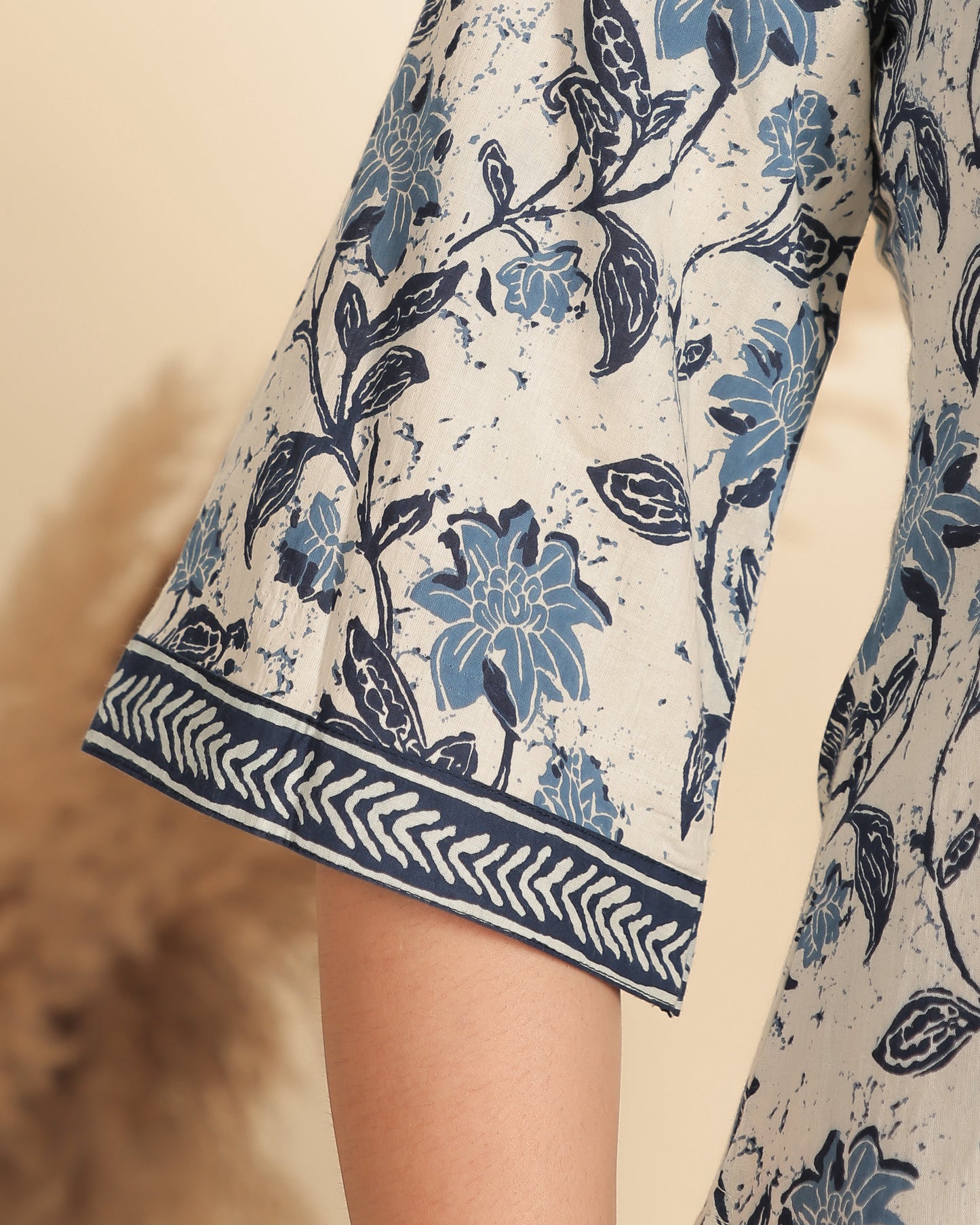 Soft Cotton Floral Straight Blue Kurta