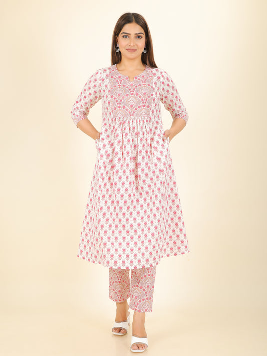 Soft Cotton Floral Panelled White Kurta