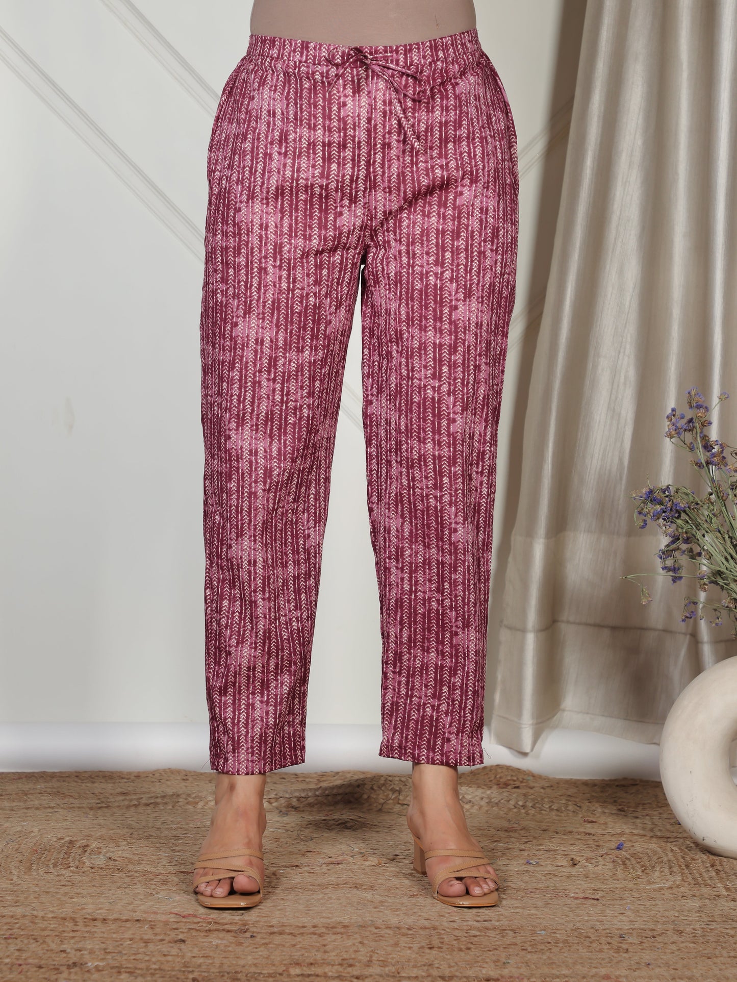 Soft Cotton Striped Maroon Tapered Trousers