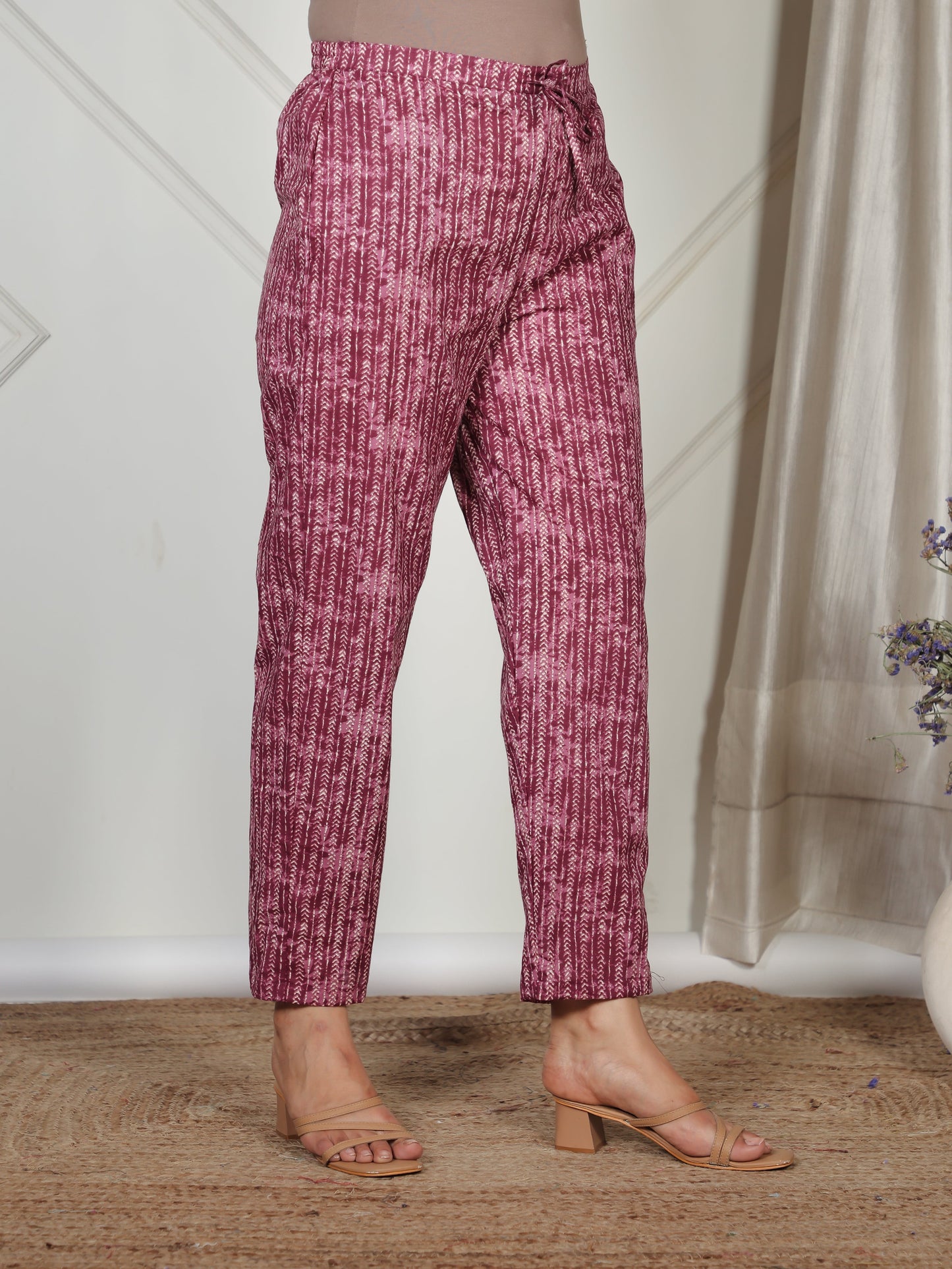 Soft Cotton Striped Maroon Tapered Trousers