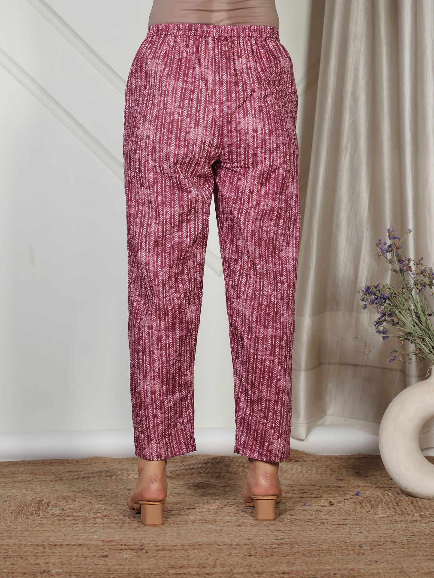 Soft Cotton Striped Maroon Tapered Trousers