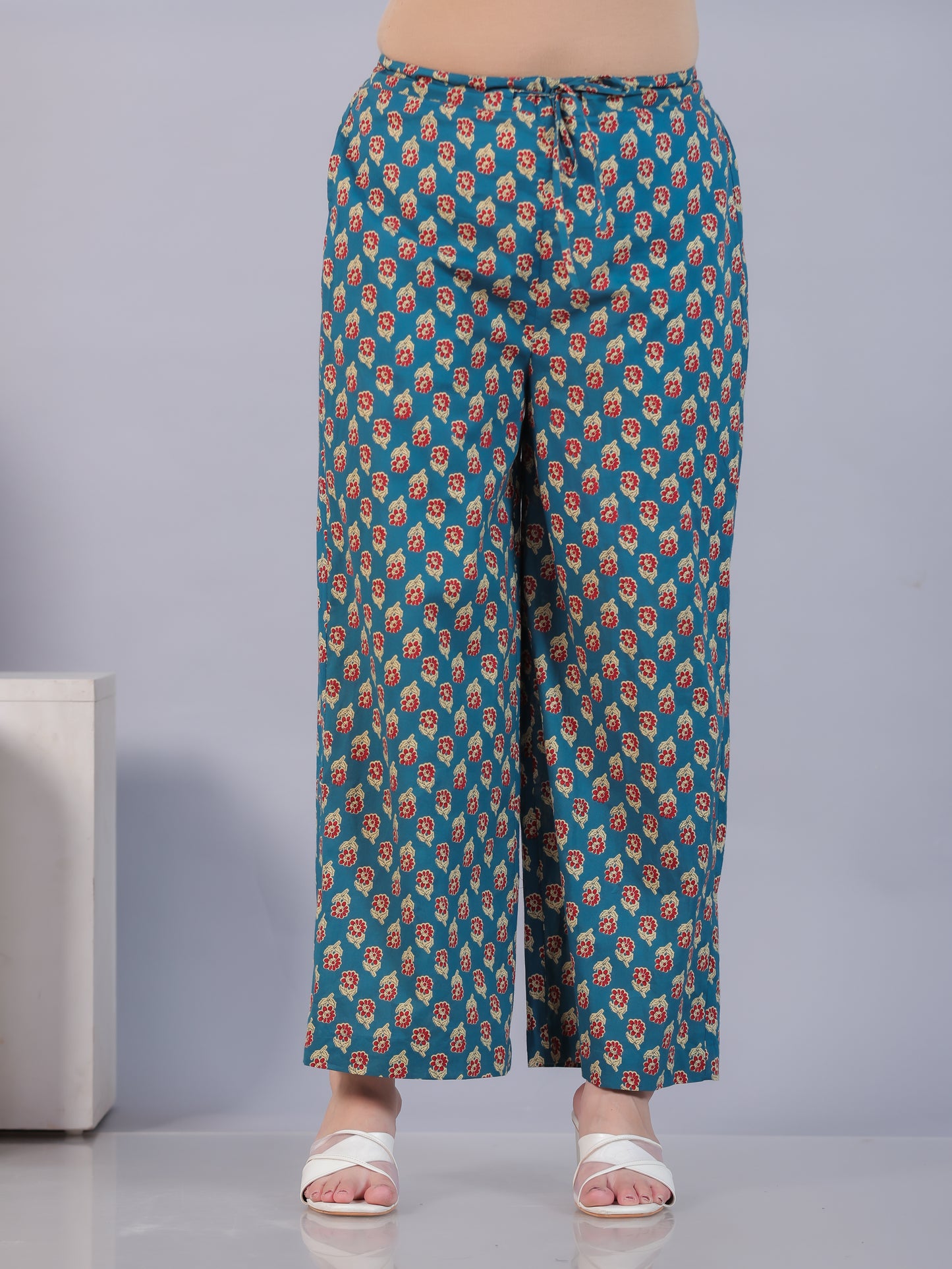 Soft Cotton Block Print Teal Palazzo