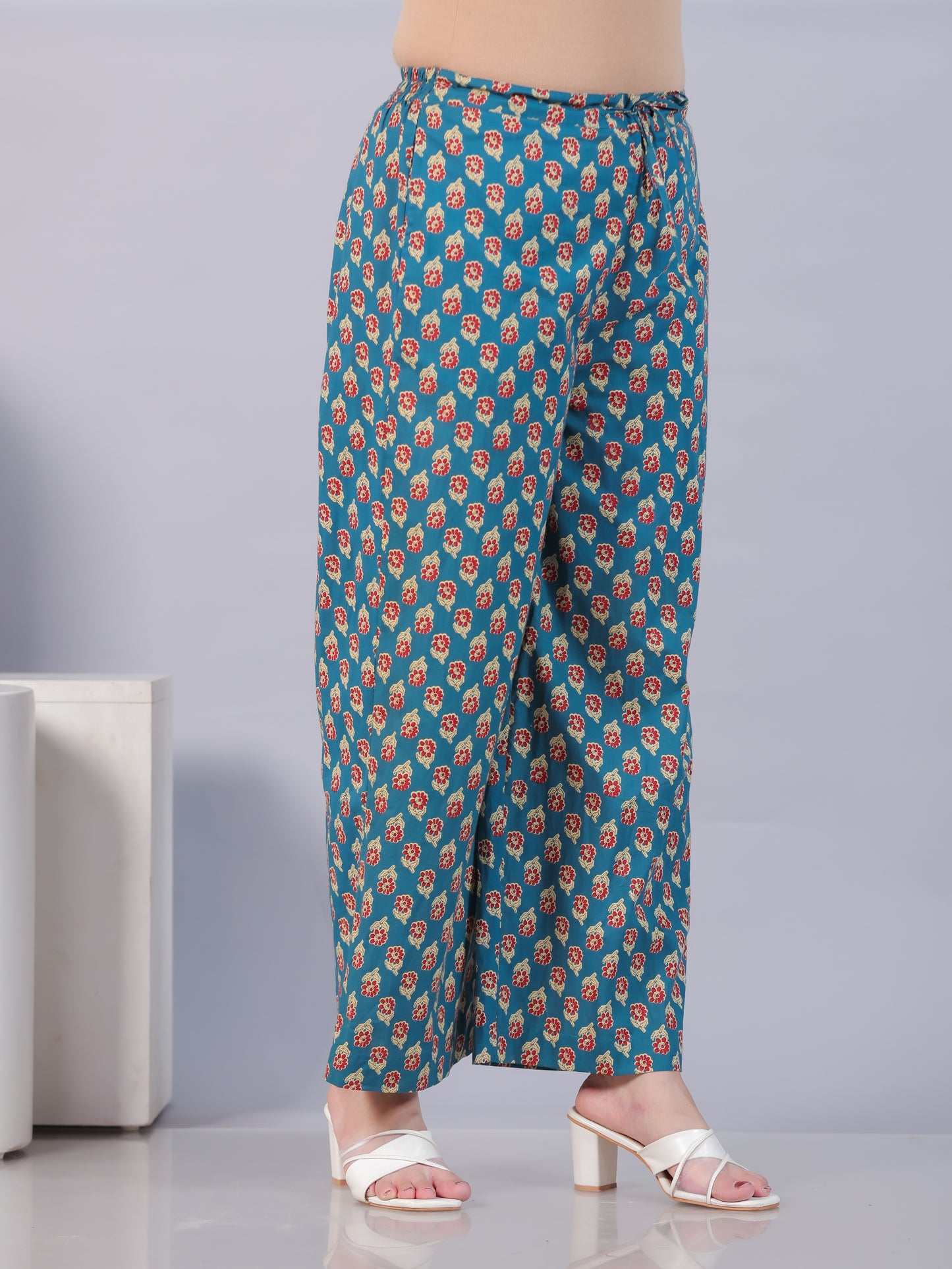 Soft Cotton Block Print Teal Palazzo