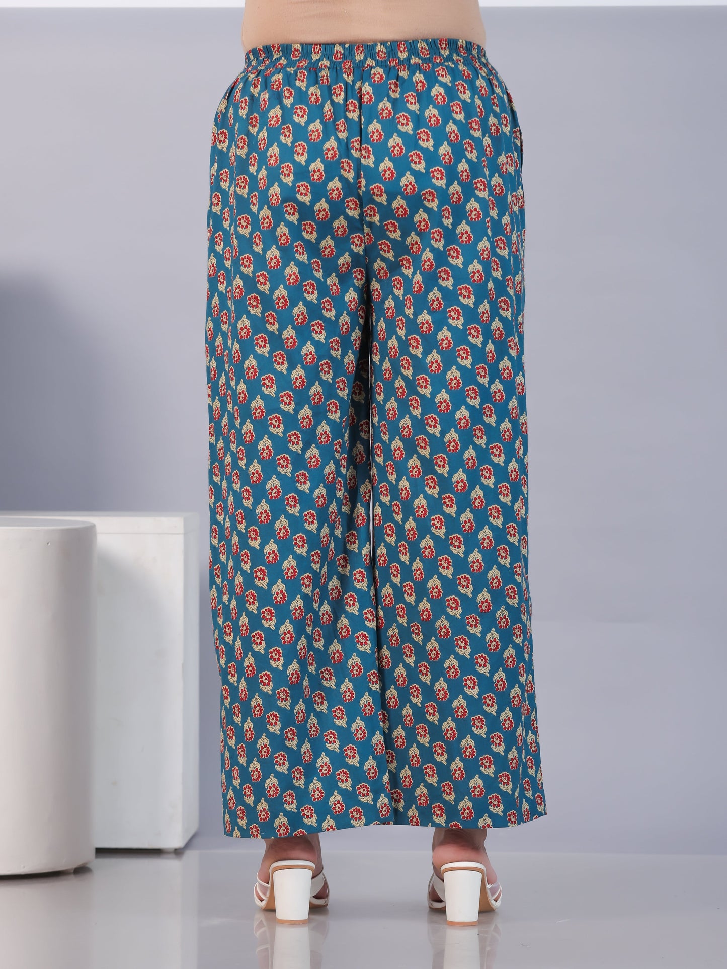 Embroidered Soft Cotton Floral Flared Teal Kurta