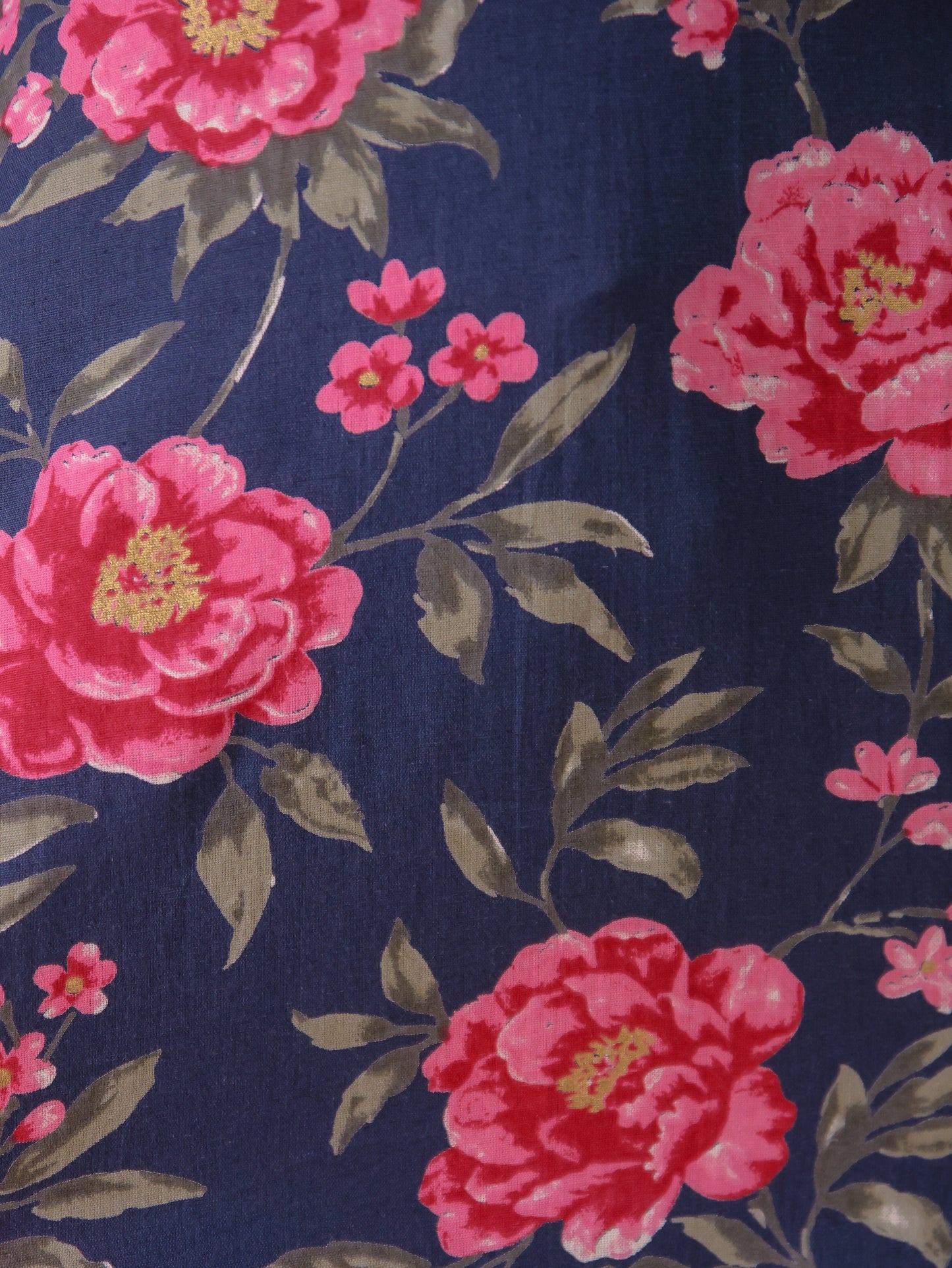 Linen Cotton Floral Straight Blue Kurta