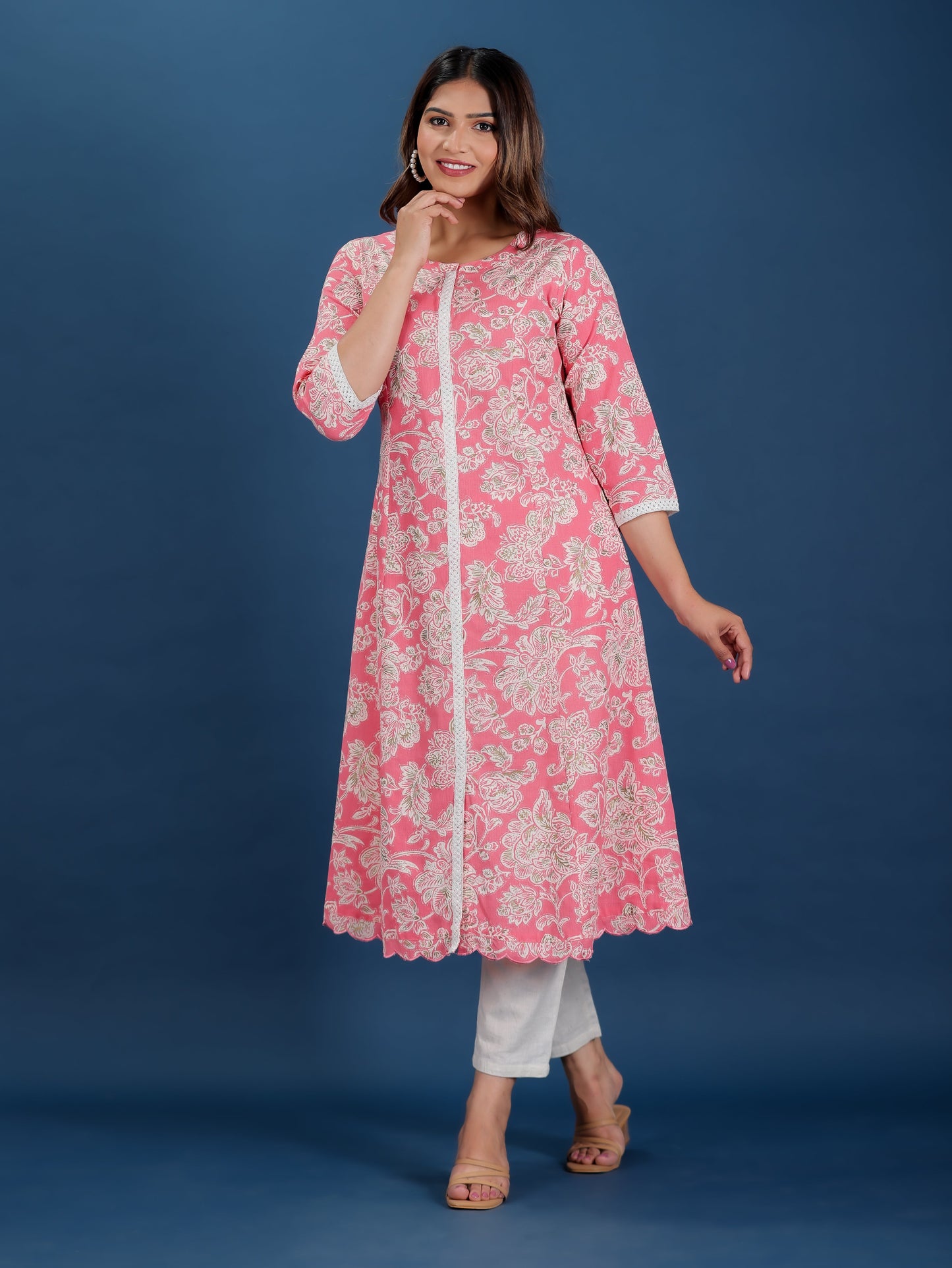 Linen Cotton Floral Kurta