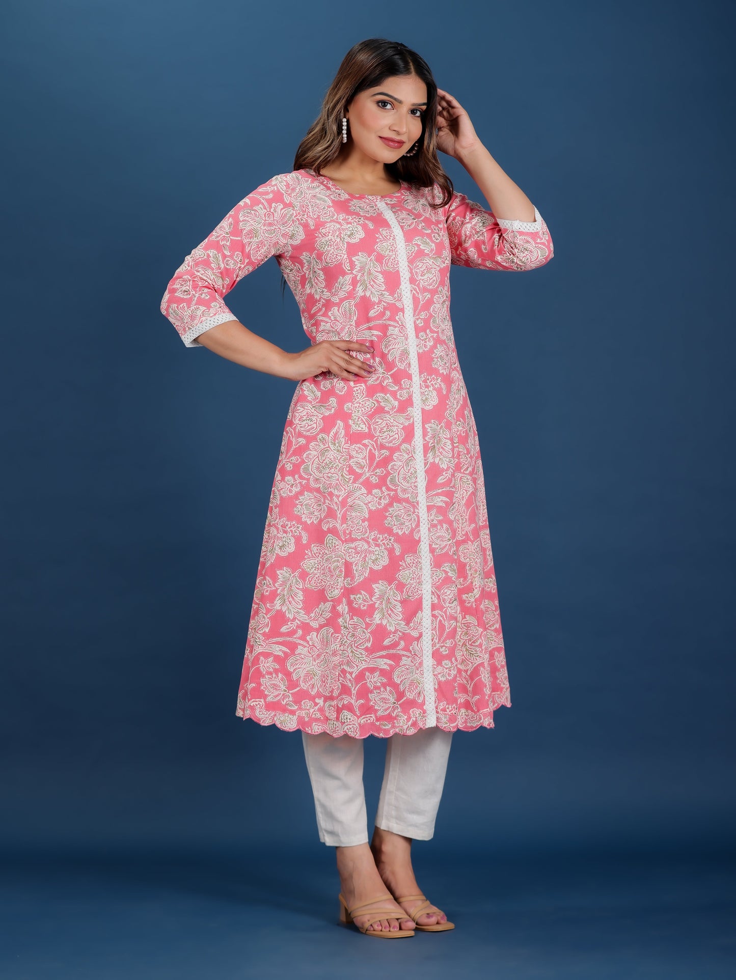 Linen Cotton Floral Kurta