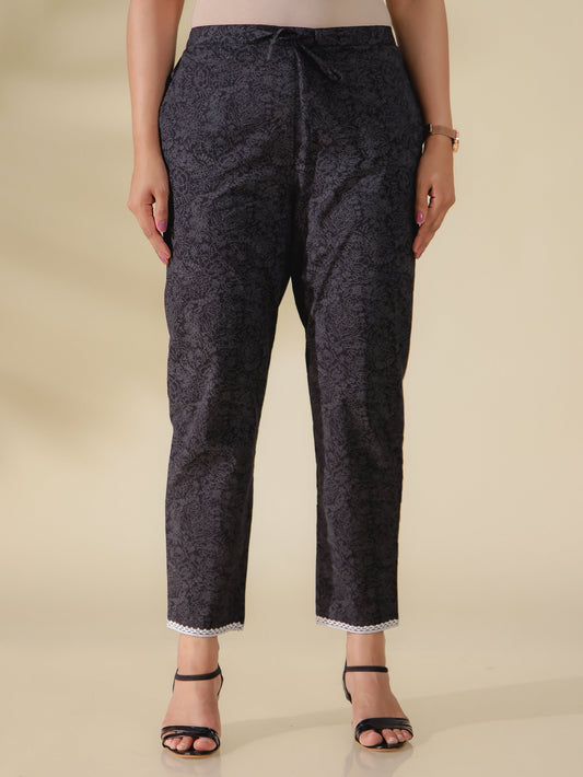 Soft Cotton Floral Black Tapered Trousers