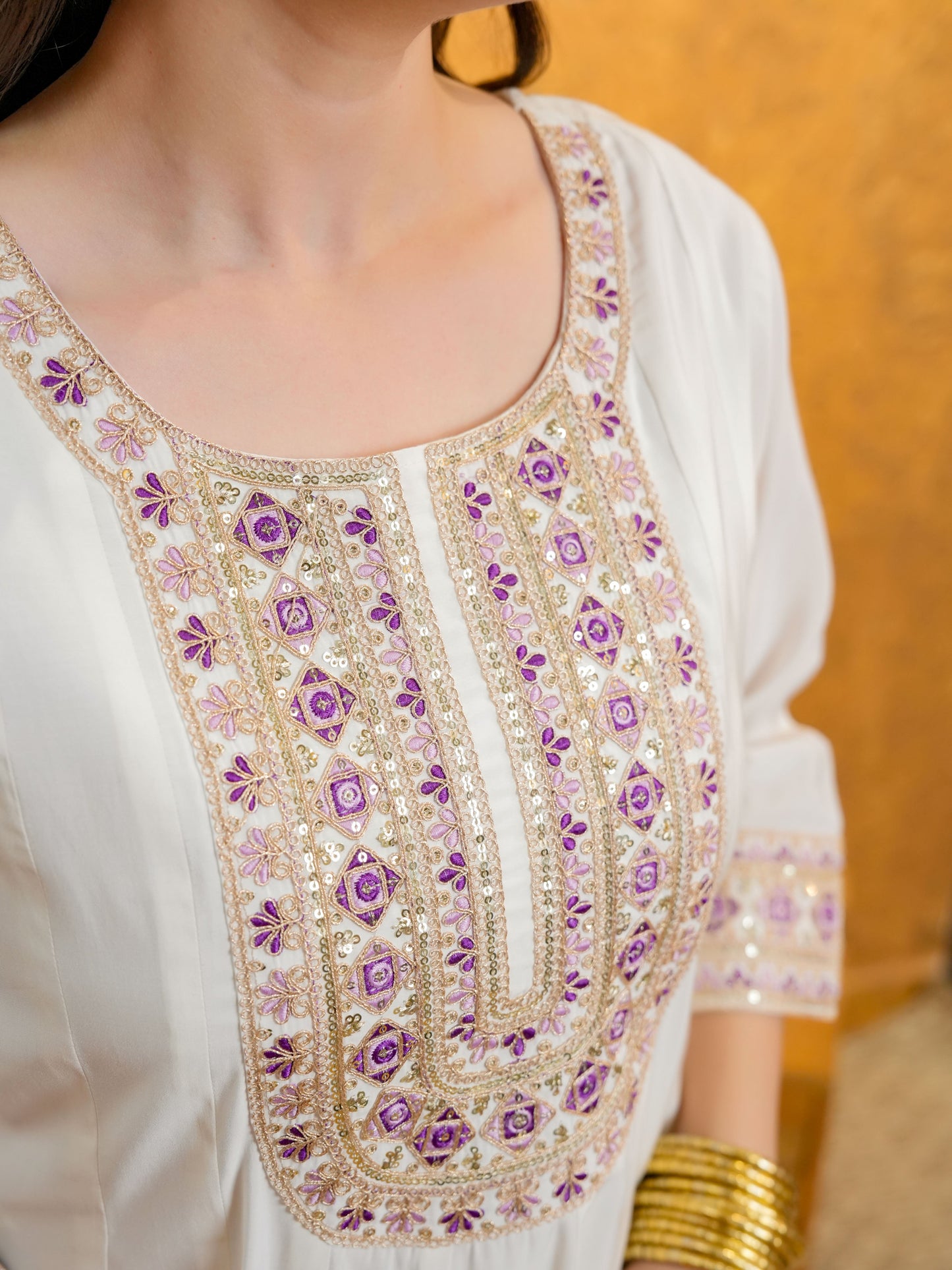 Embroidered Chanderi Solid Anarkali White Kurta