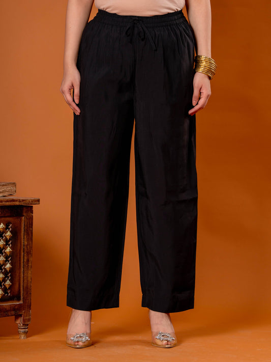 Chanderi Solid Black Palazzo