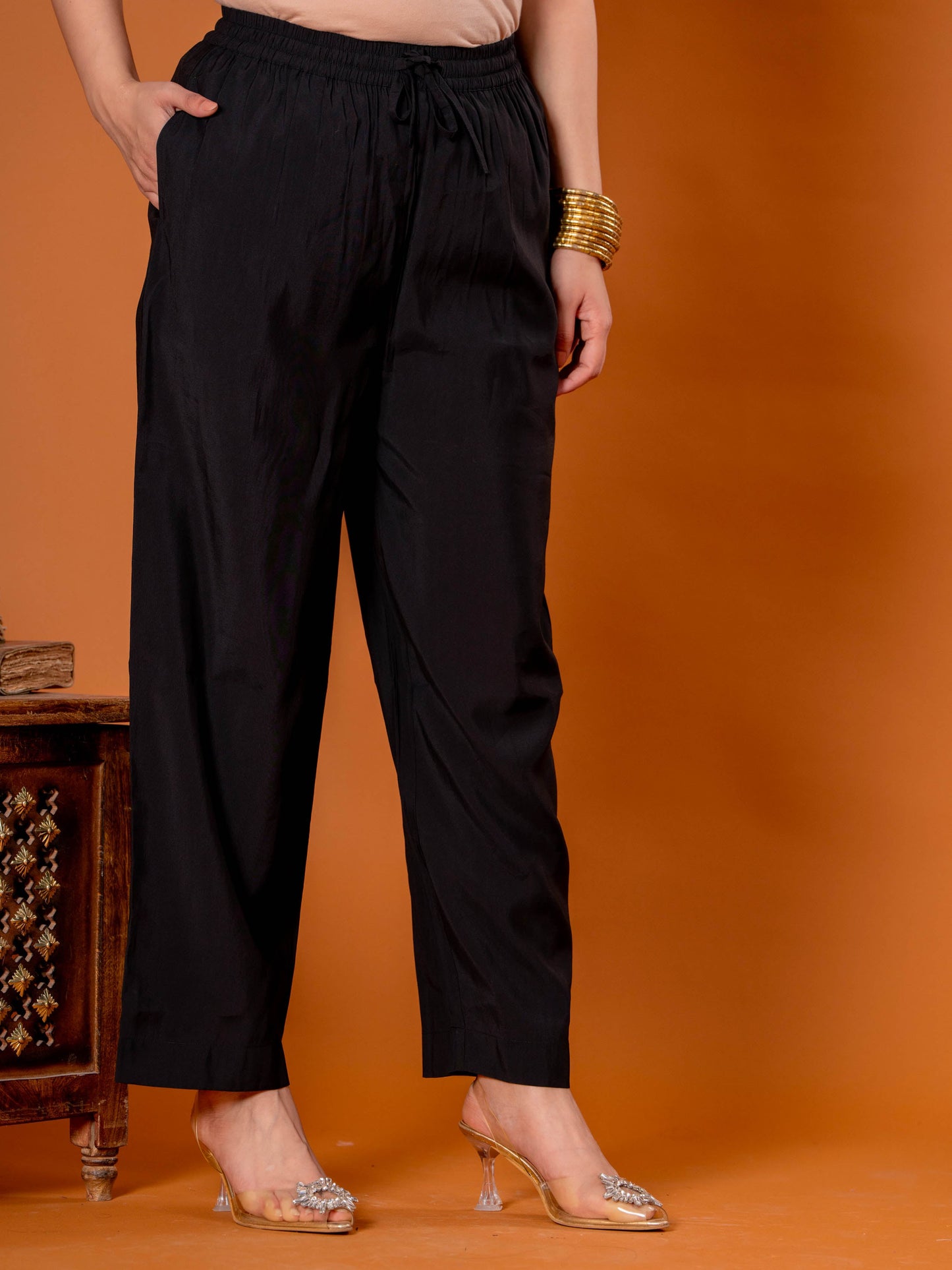 Chanderi Solid Black Palazzo