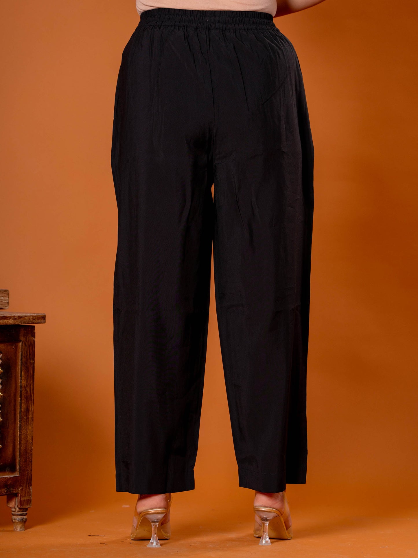 Chanderi Solid Black Palazzo