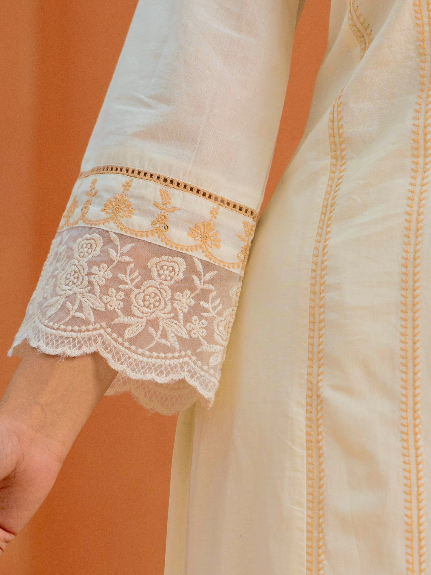 Embroidered Soft cotton Solid Straight Off White Kurta