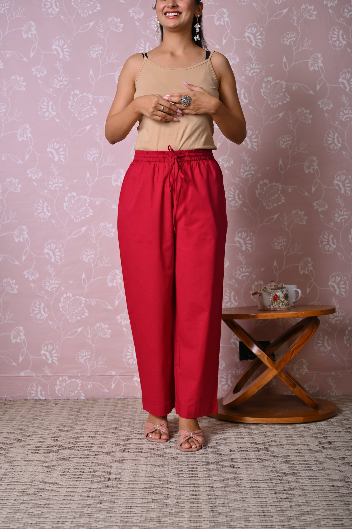 Soft cotton Solid Maroon Straight Trousers