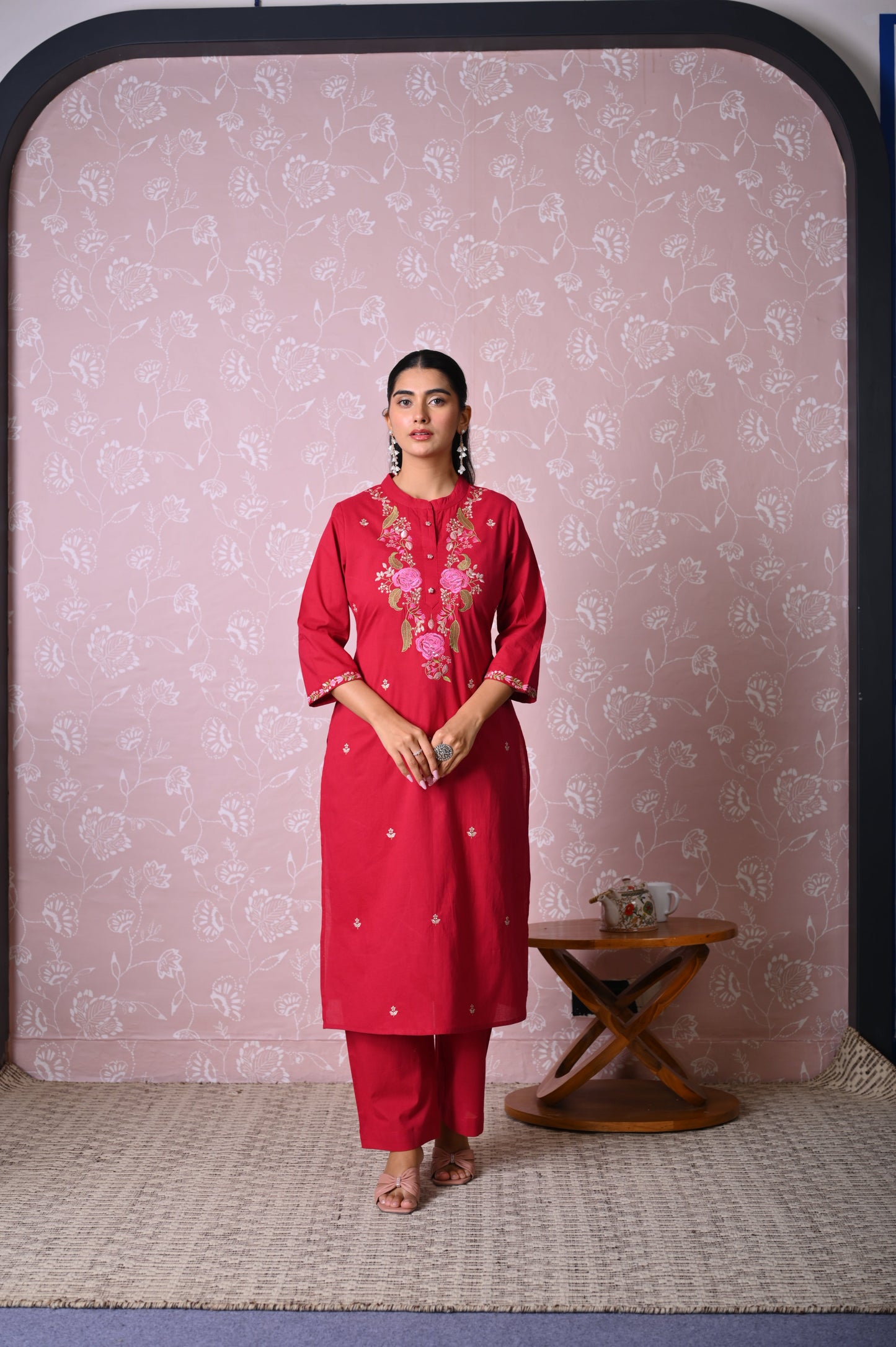 Soft cotton Solid Straight Maroon Kurta