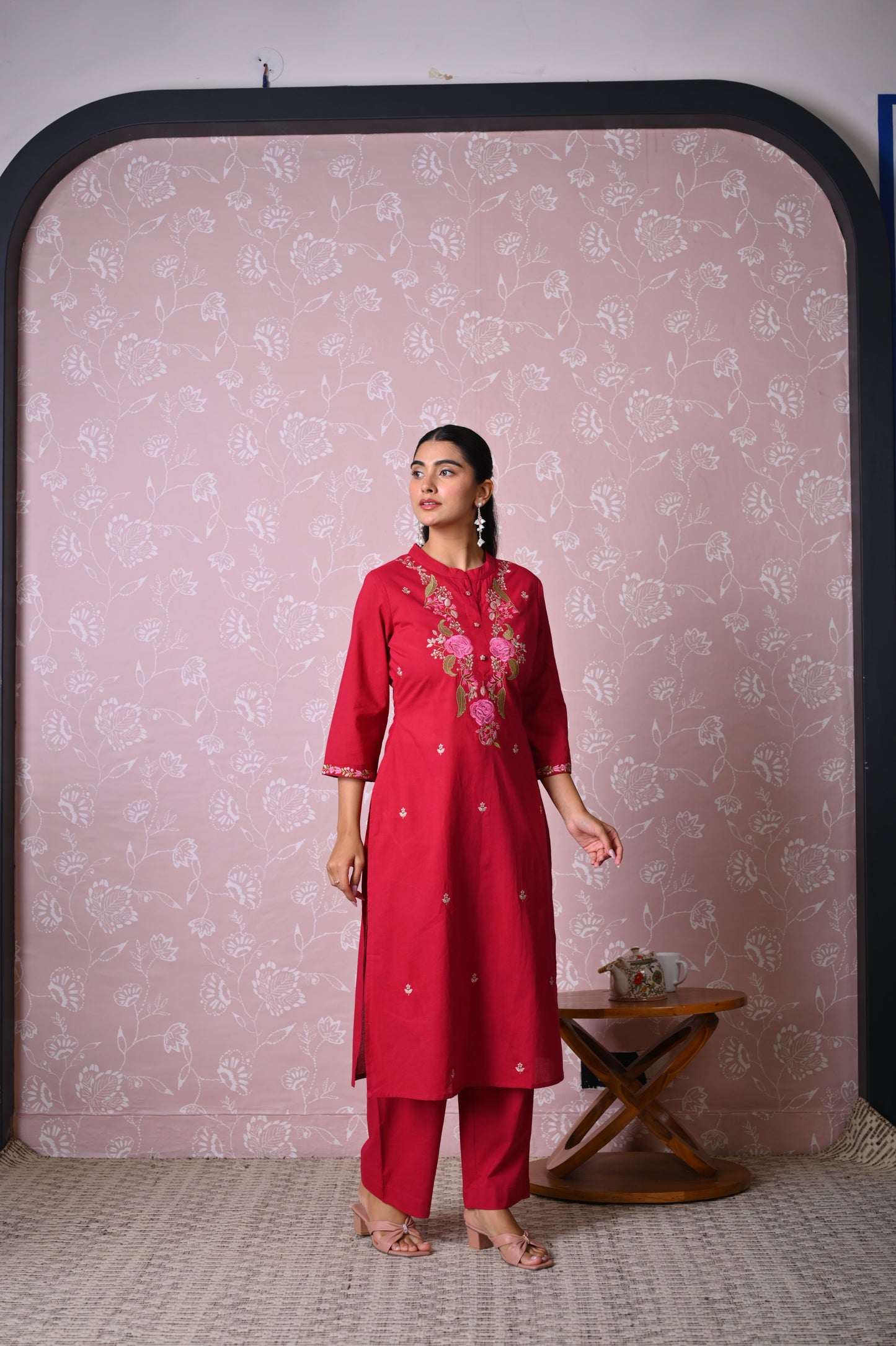 Soft cotton Solid Straight Maroon Kurta