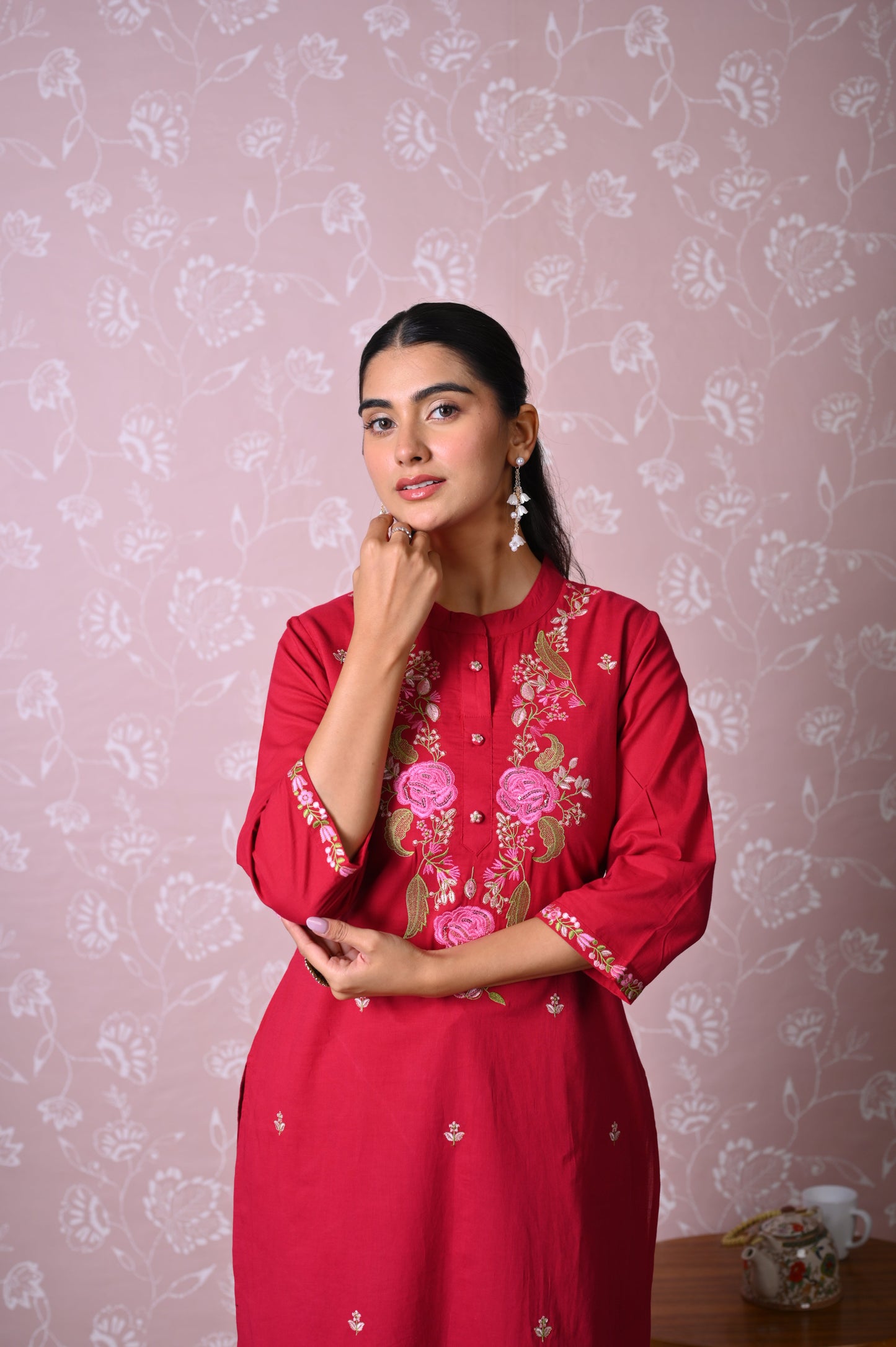 Soft cotton Solid Straight Maroon Kurta