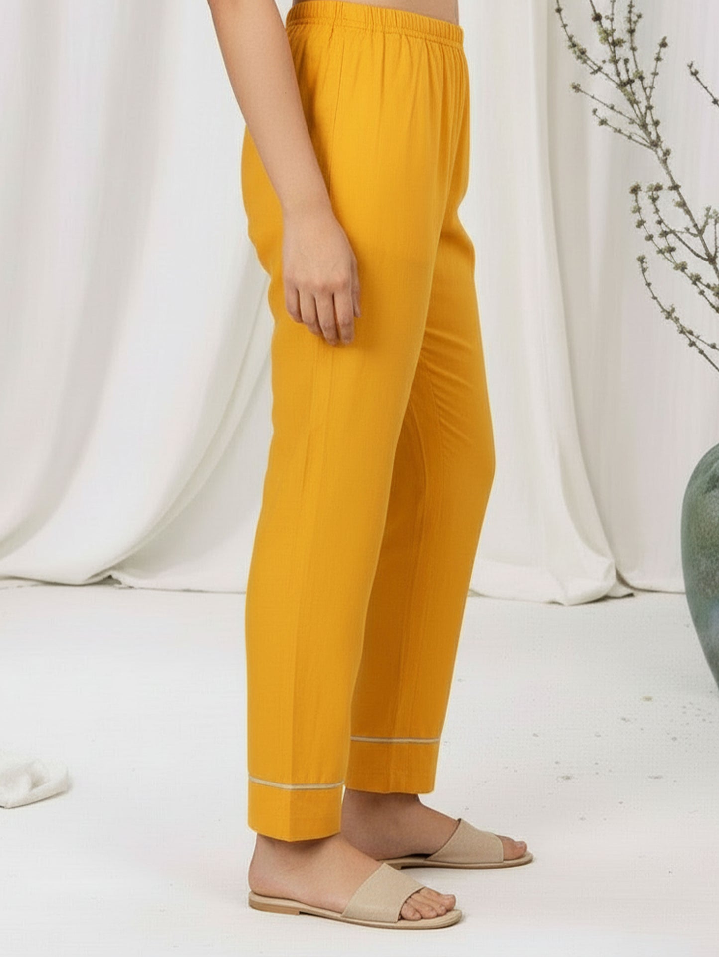 Embroidered Soft Cotton Solid Straight Yellow Kurta