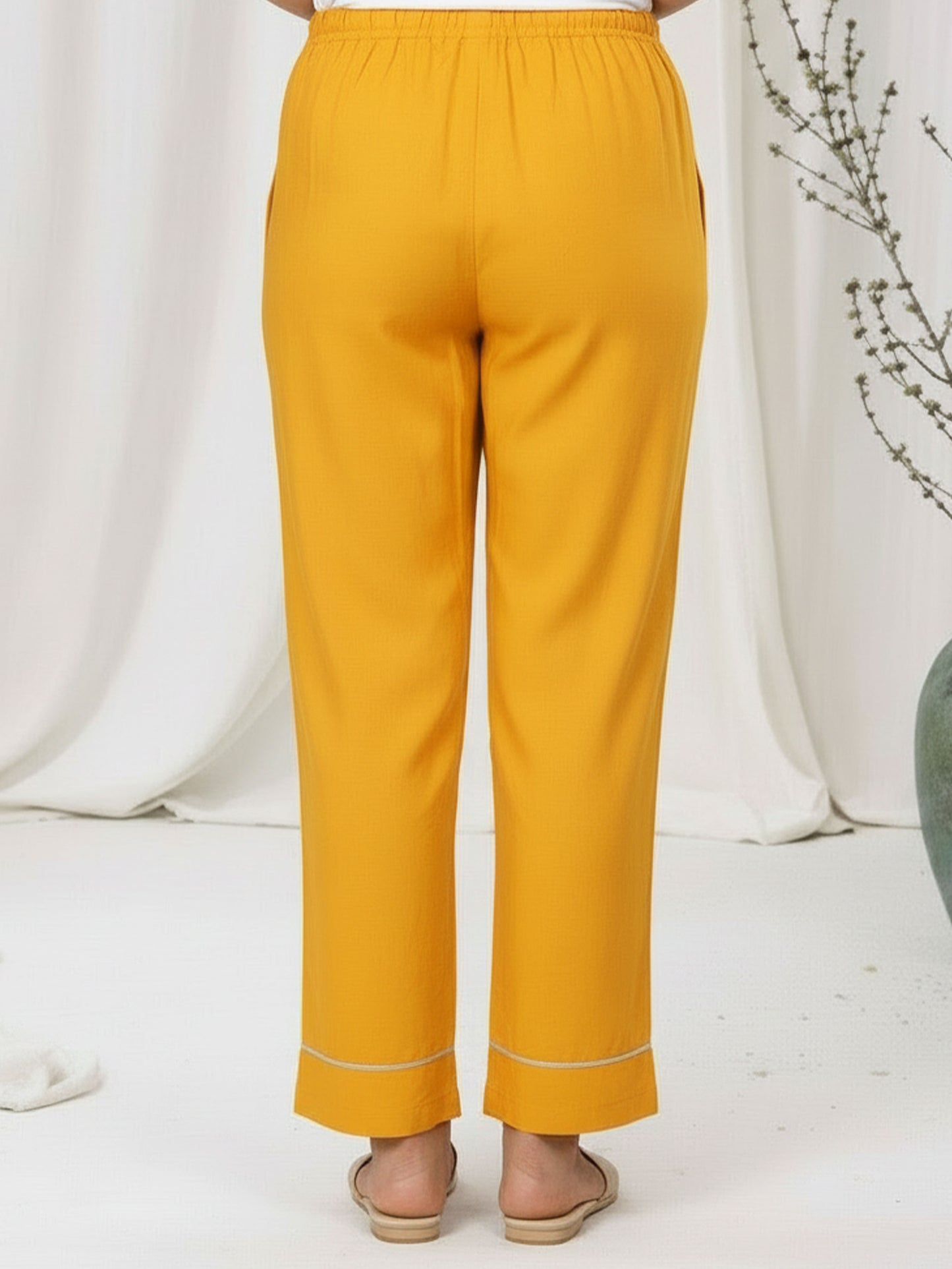 Embroidered Soft Cotton Solid Straight Yellow Kurta