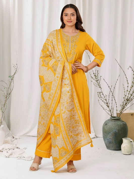 Cotton Voile Floral Yellow Dupatta