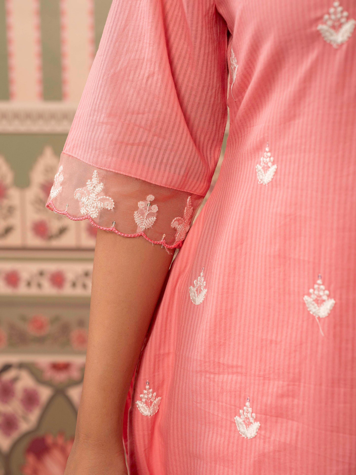 Embroidered Cotton dobby Solid Straight Peach Kurta