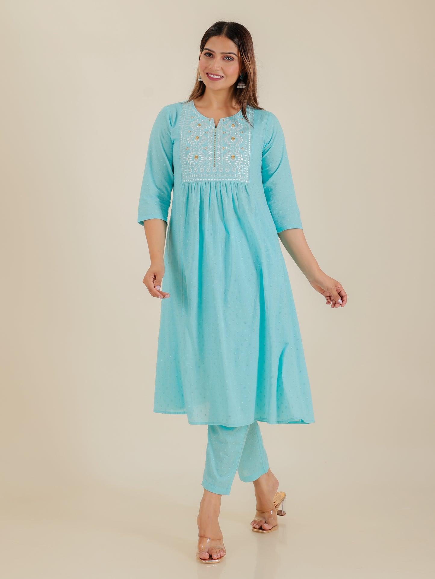 Lurex Cotton Self Design Kurta