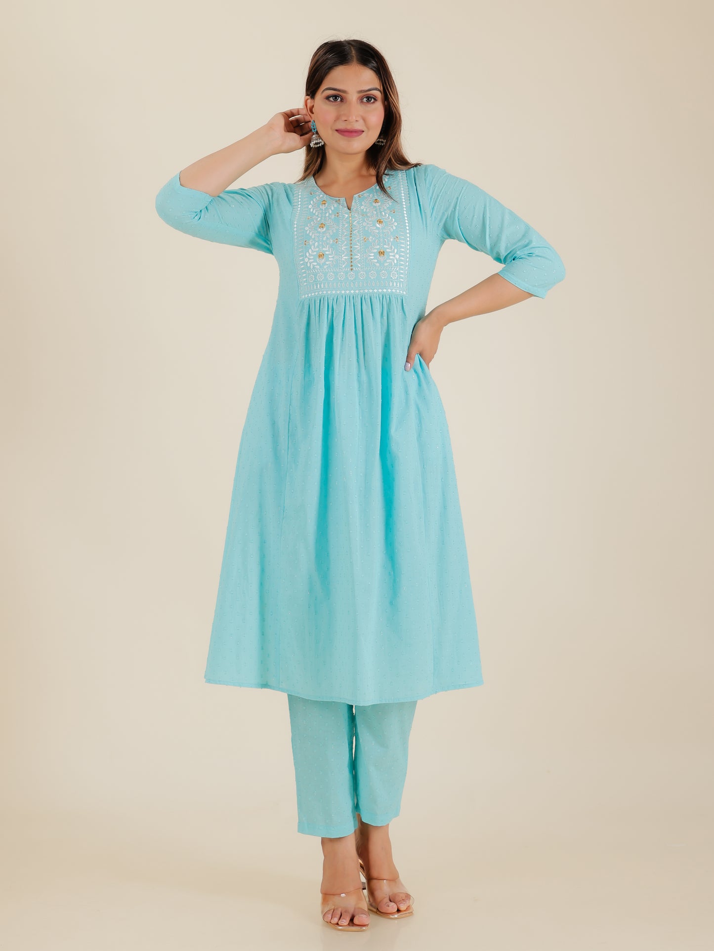 Lurex Cotton Self Design Kurta