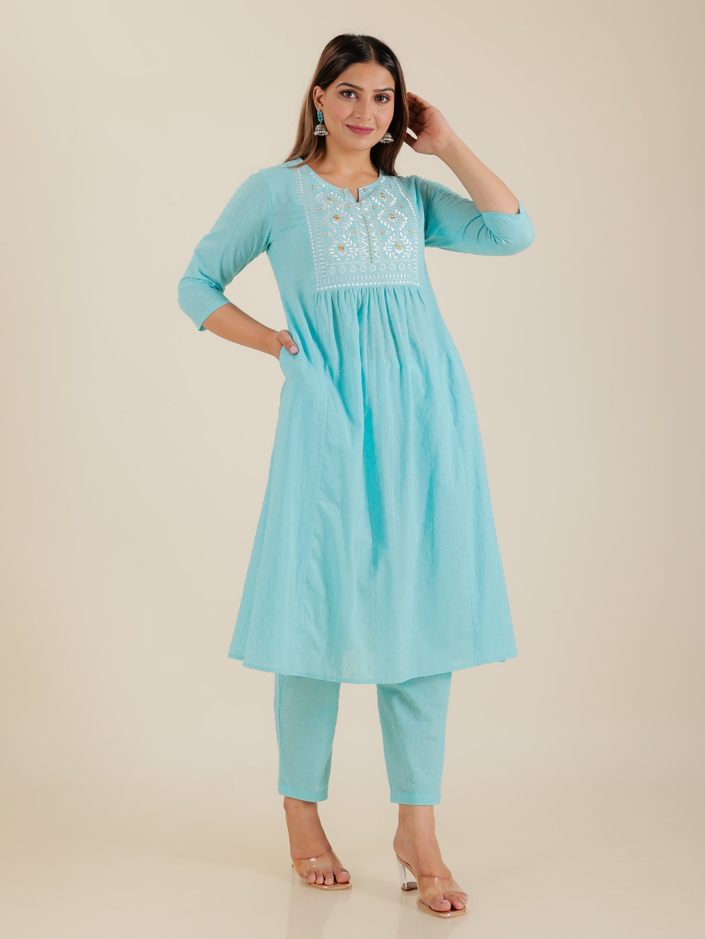 Lurex Cotton Self Design Kurta