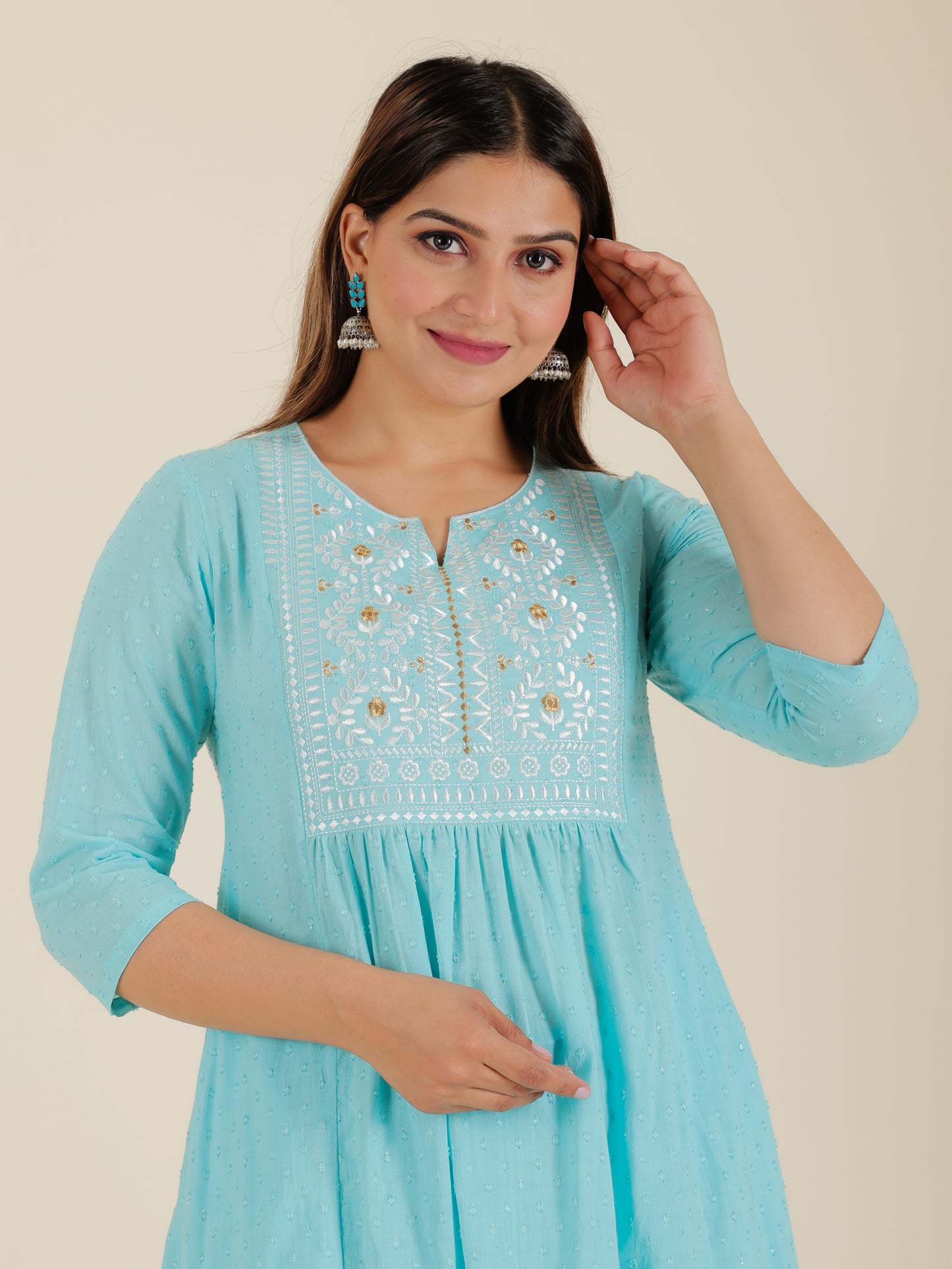 Lurex Cotton Self Design Kurta