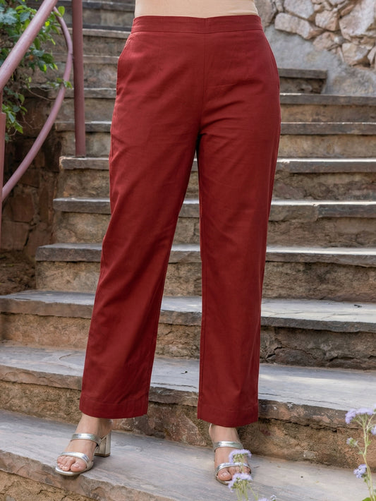 Soft Cotton Solid Brown Regular Trousers