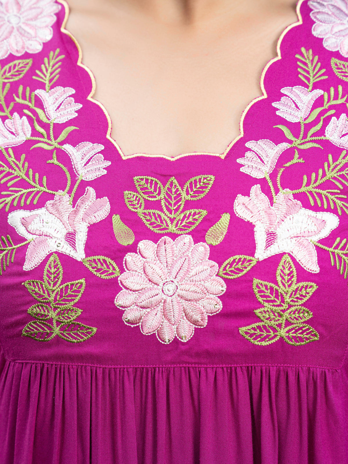 Embroidered Viscose Solid A-Line Violet Kurta