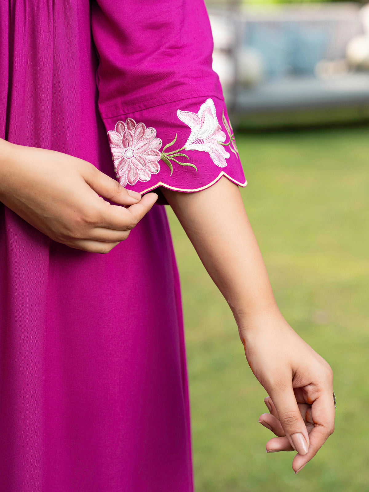 Embroidered Viscose Solid A-Line Violet Kurta