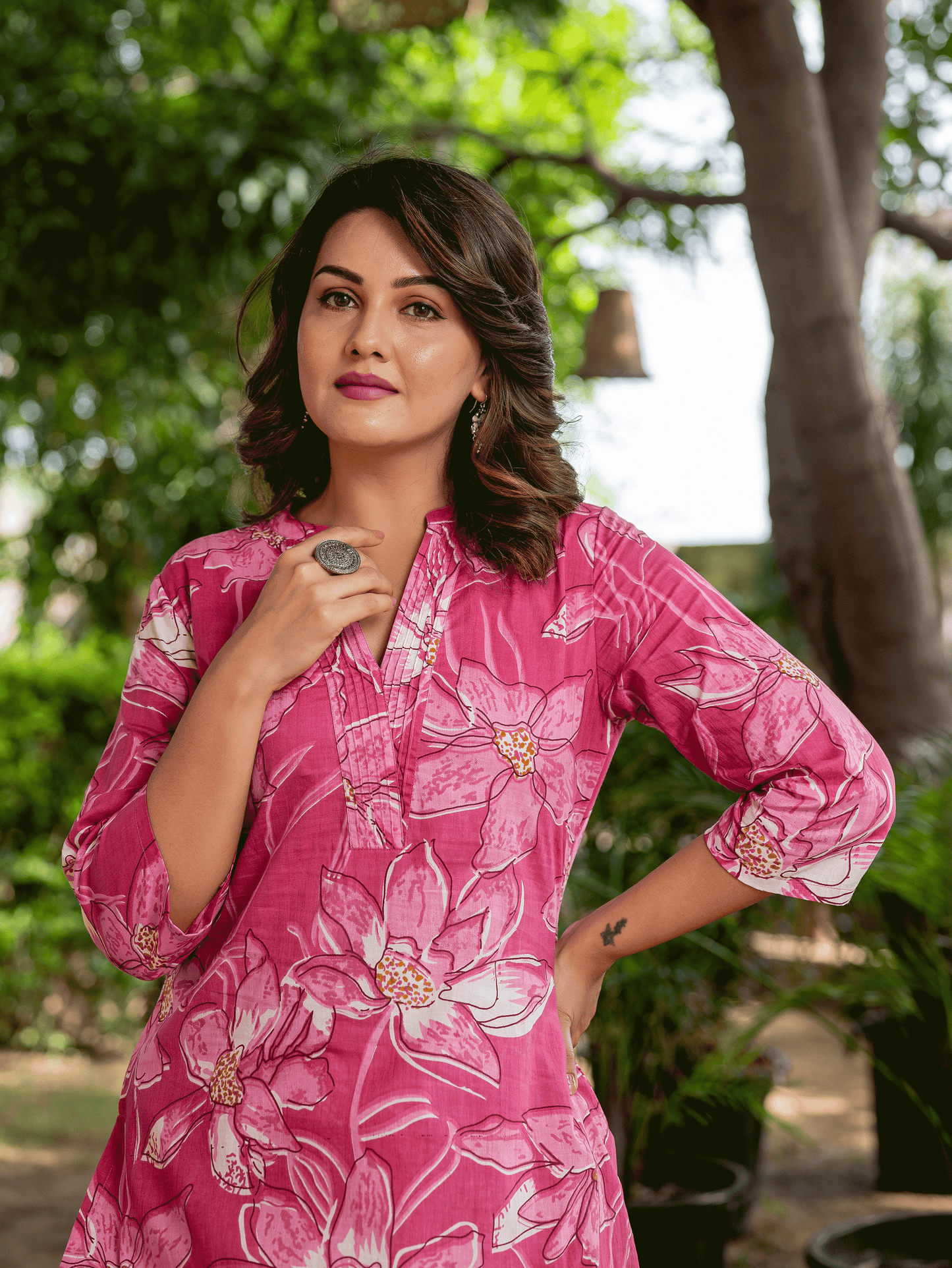 Soft cotton Floral Straight Pink Kurta