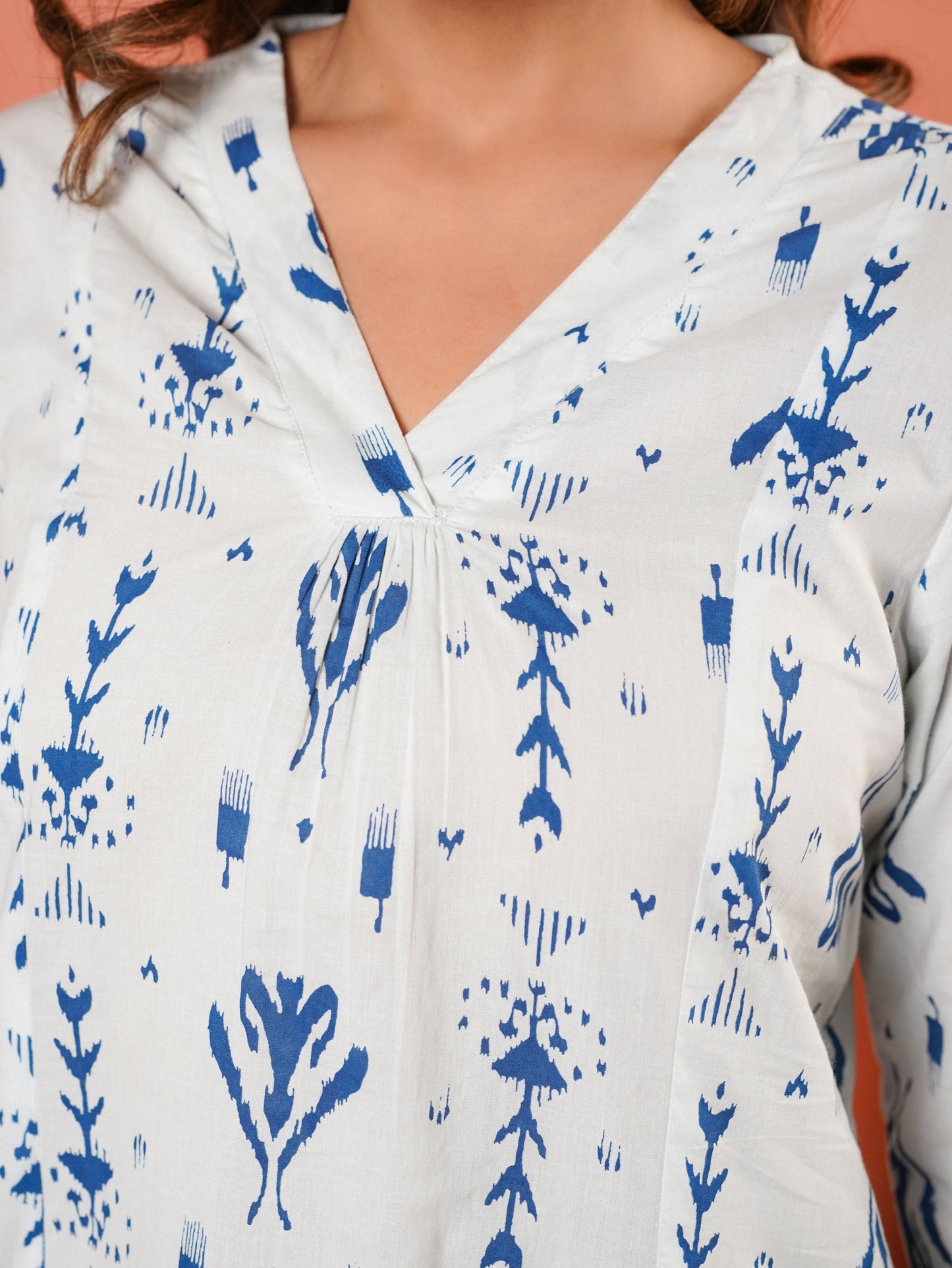 Soft Cotton Ikat Flared White Kurta